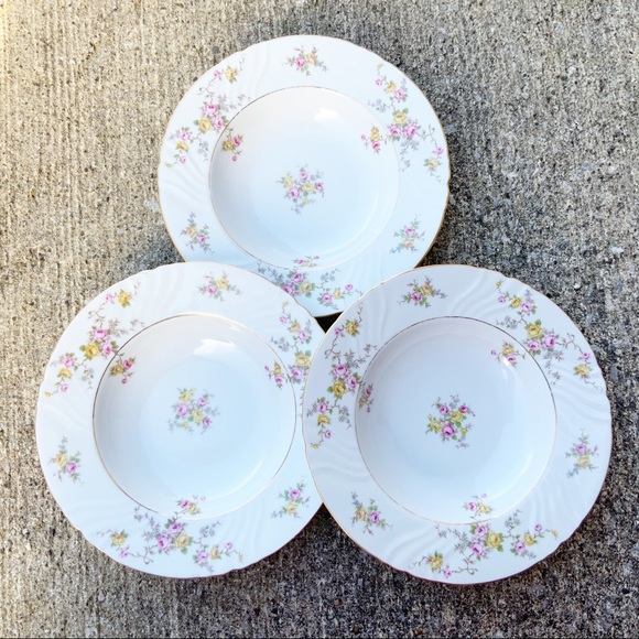Vintage Other - Vintage Johann Haviland Thornrose 3 Soup Bowls Gold Germany Floral Cottagecore